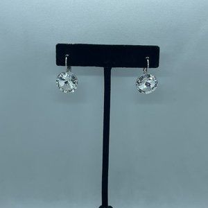 Silver Tone and Clear Rhinestone Round Leverback French Hook Earrings